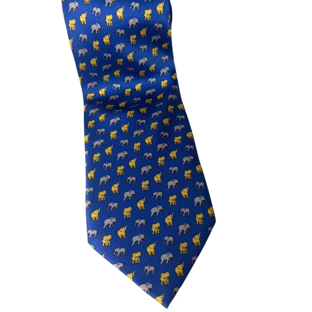 Venezia Italian Silk Tie Elephant Pattern Blue Yellow 58" Novelty Officecore